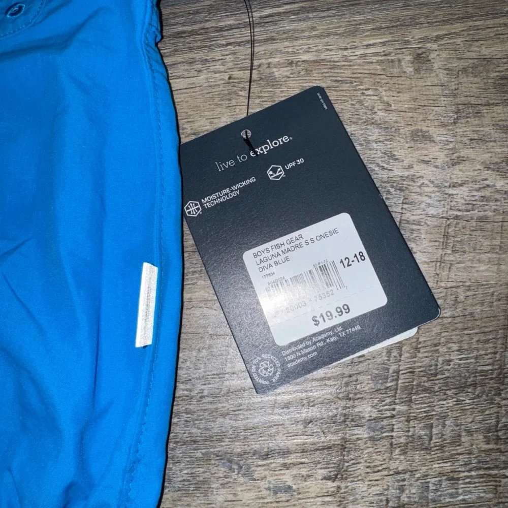 Magellan Outdoors Laguna Madre Baby Boys 12-18M Fishing Bodysuit Blue NWT UPF 30